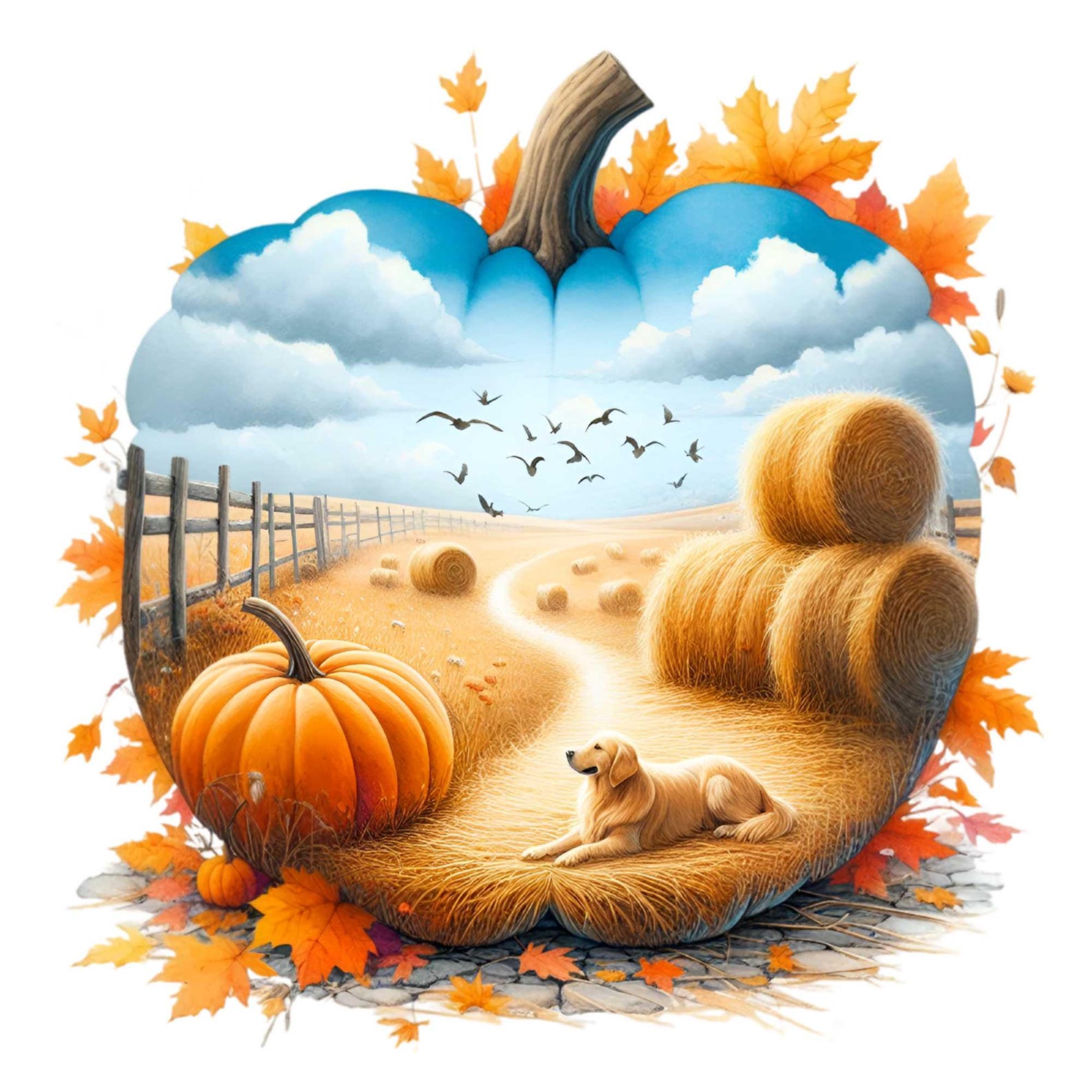 15 PNG Golden Retriever Pumpkin Fall Dog Clipart, Autumn Leaves - Etsy
