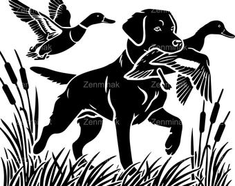 Hunting Dog and Ducks Silhouette SVG, Retriever With Duck Cut