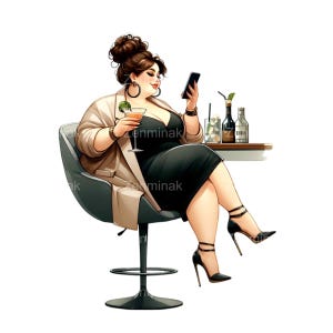 17 Elegante donna formosa PNG, Elegante donna taglie forti Clip Art, Illustrazione digitale per artigianato e sublimazione