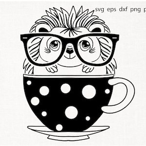 Hedgehog tea cup svg coffee glasses nerd day school baby boy birthday mom lover gift