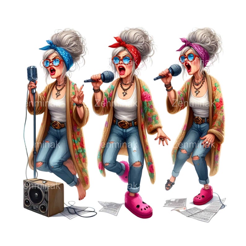 14 PNG Funny Singing Grandma PNG Clipart – Cartoon Senior Woman With ...