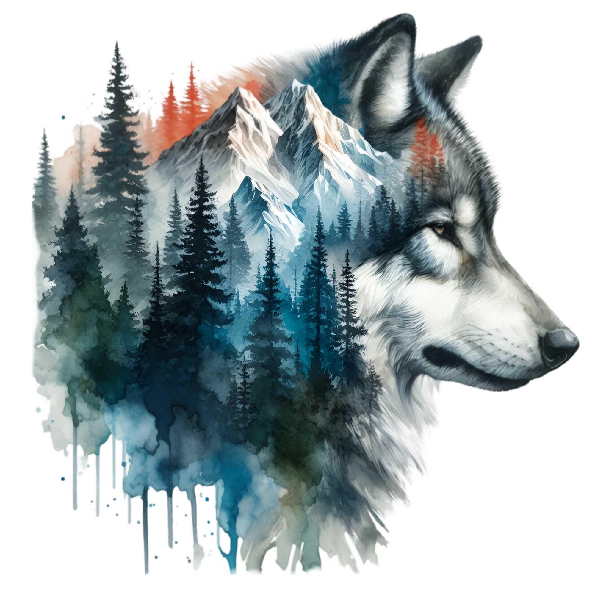 15 PNG Wolf Watercolor Clipart – Double Exposure Forest PNG, Wild ...