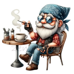 Älterer Mann Trinkt Kaffee 12 PNG Lustige Comics Opa Cartoon Illustration Clipart, Sublimation druckbare Illustration