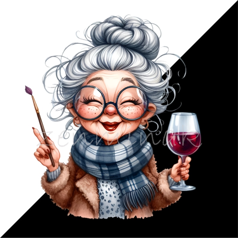 12 PNG Funny Wine Grandma Clipart – Eccentric Lady PNG – Quirky Elderly ...