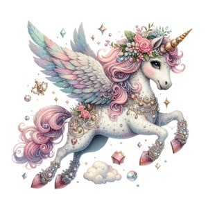 10 Flying Unicorn Clip Art | Fantasy Pegasus Unicorn PNG | Whimsical ...