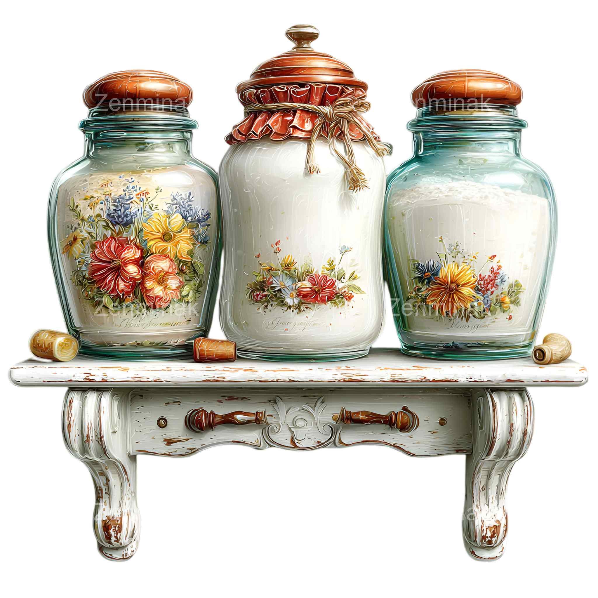 16 PNG Vintage Kitchen Jars PNG Clipart – Rustic Shelf Digital Download