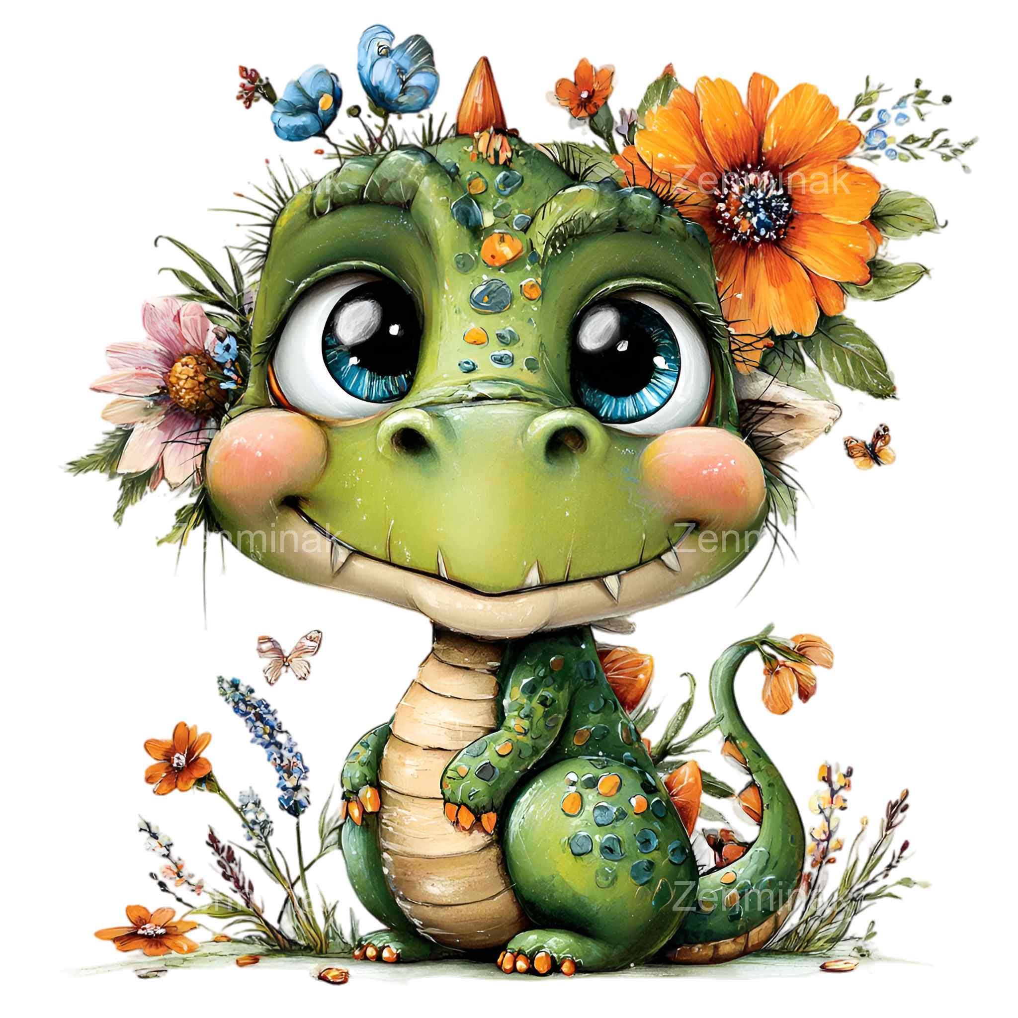 15 PNG Spring Dinosaur Clipart, Fantasy Animal Illustration, Floral ...