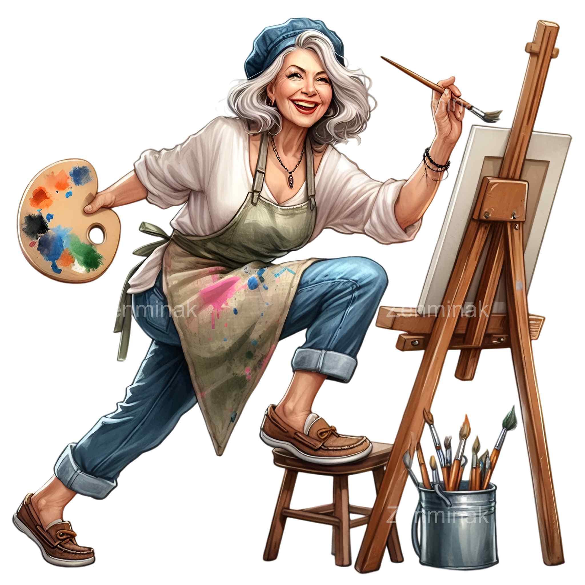 19 imágenes prediseñadas de mujer pintora, ilustración artística, pintura creativa, arte artesanal