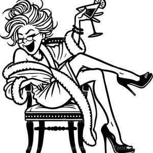 5 divertenti file di taglio SVG Lady - Silhouette di cocktail retrò per Cricut e taglio laser - Whimsical Party Design Art