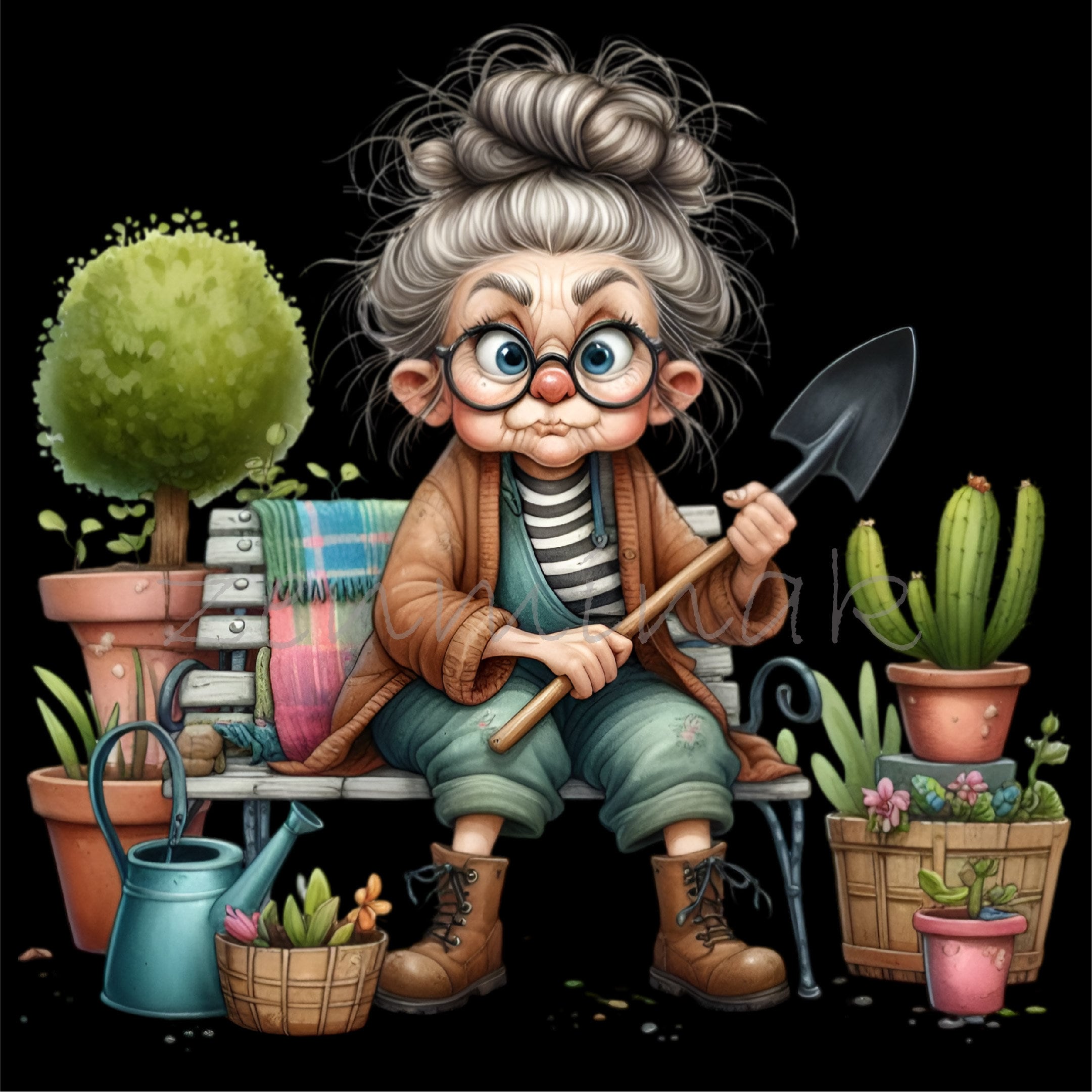 Senior Lady Funny Gardener 12 PNG Old Woman Comics Cartoon Illustration  Clipart - Etsy, image size:2161x2161