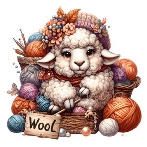 Wolle Schaf Clipart | Entzückende strickende Schaf Illustration 10 PNG | Perfekt für Bastel und DIY Projekte