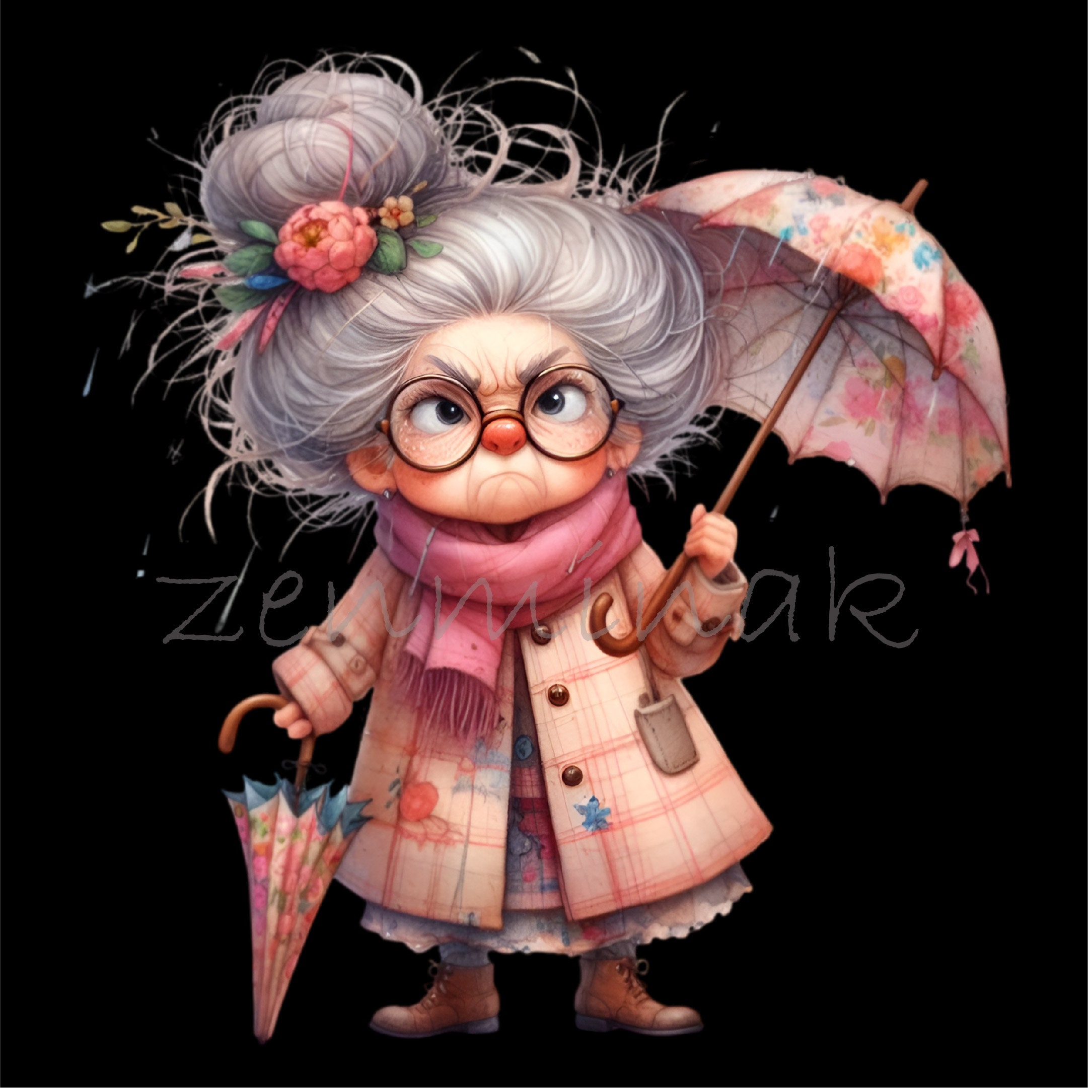 12 PNG 面白いおばあちゃんの傘クリップアート、雨の中の老婦人 - Etsy