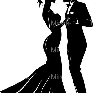 5 file SVG di taglio di coppia elegante che balla – Silhouette formale di uomo e donna che ballano – Design SVG per matrimonio romantico o anniversario
