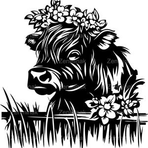 4 SVG Highland Cow With Flower Crown SVG – Farmhouse Silhouette Clipart ...