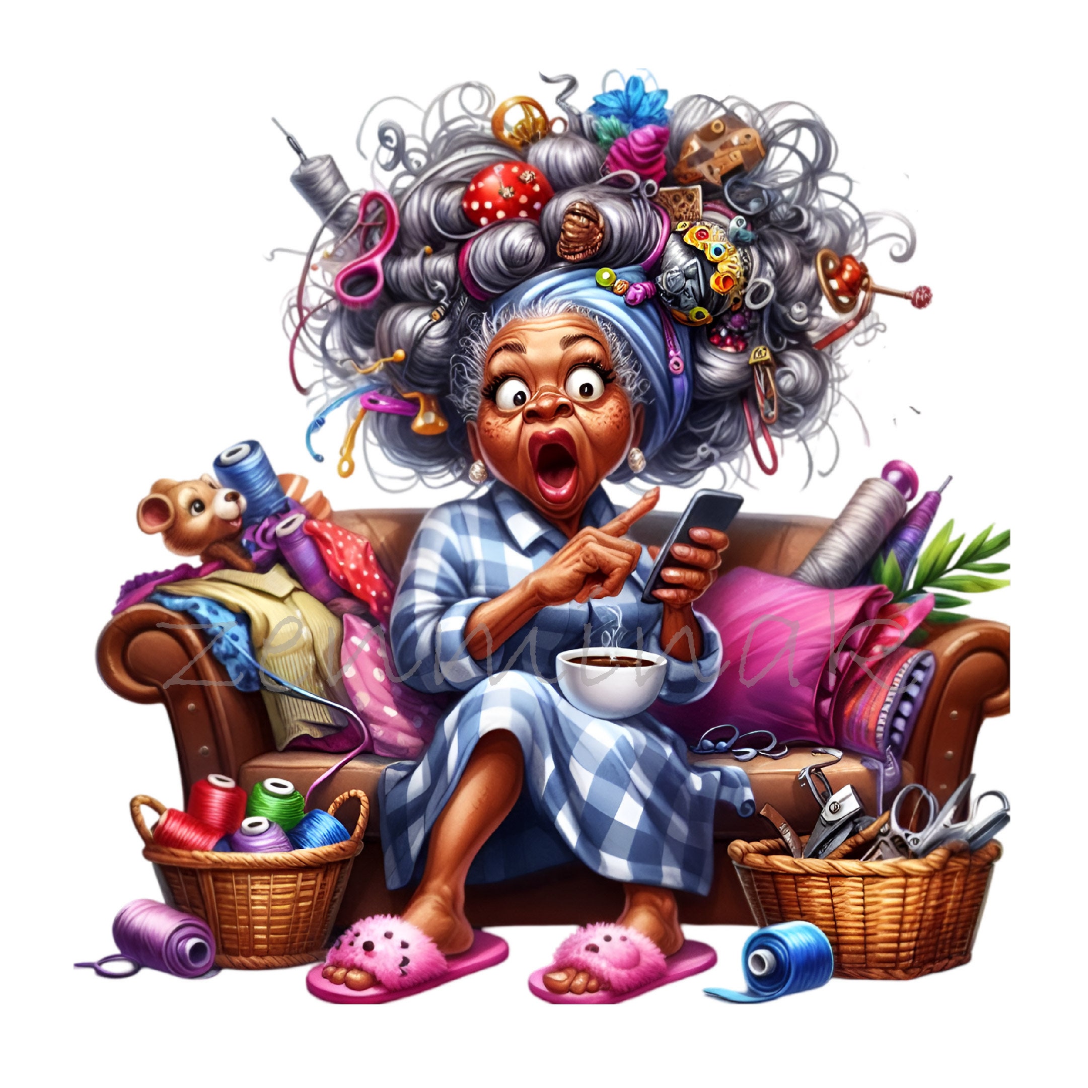 15 PNG Crafty Grandma – Funny PNG Clipart of Elderly Lady With Sewing ...