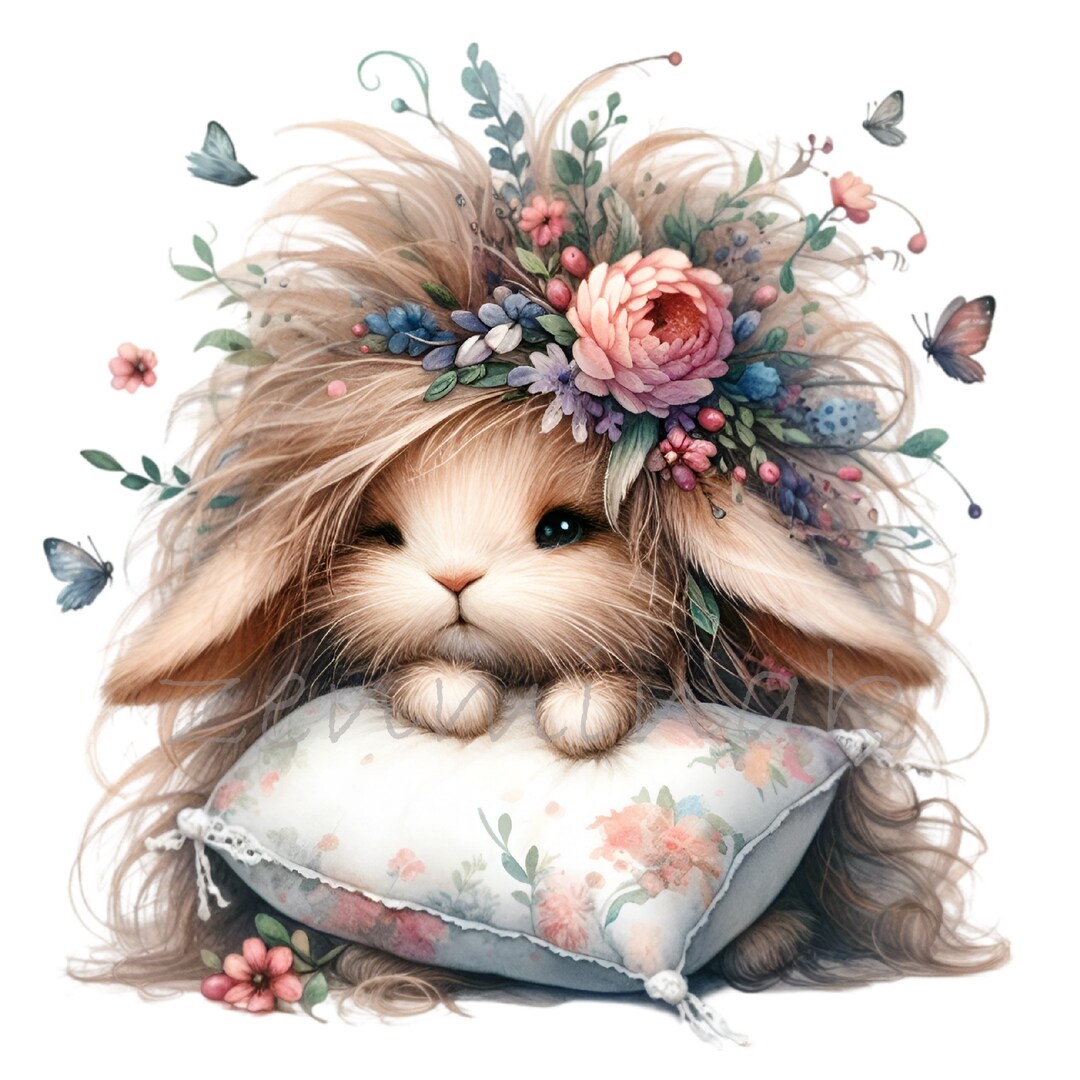15 Bunny PNG With Floral Crown Clip Art, Cute Rabbit on Decorative ...