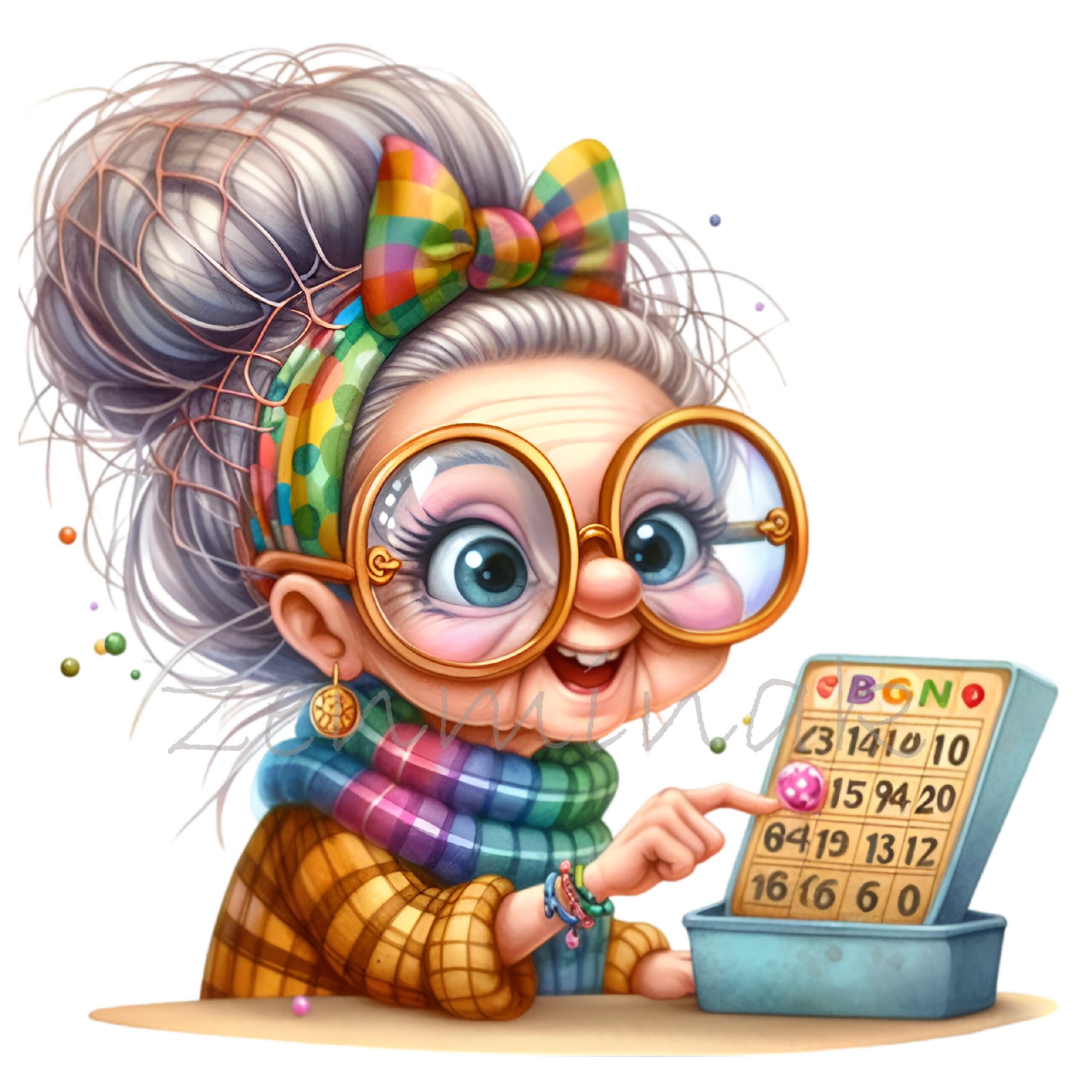 chic Senior Lady Playing Bingo 12 PNG Funny Comics Cartoon