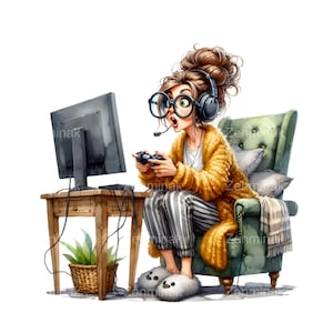 14 Gamer grand-mère PNG, clipart drôle de joueur senior, illustration numérique pour projets d'artisanat et de sublimation