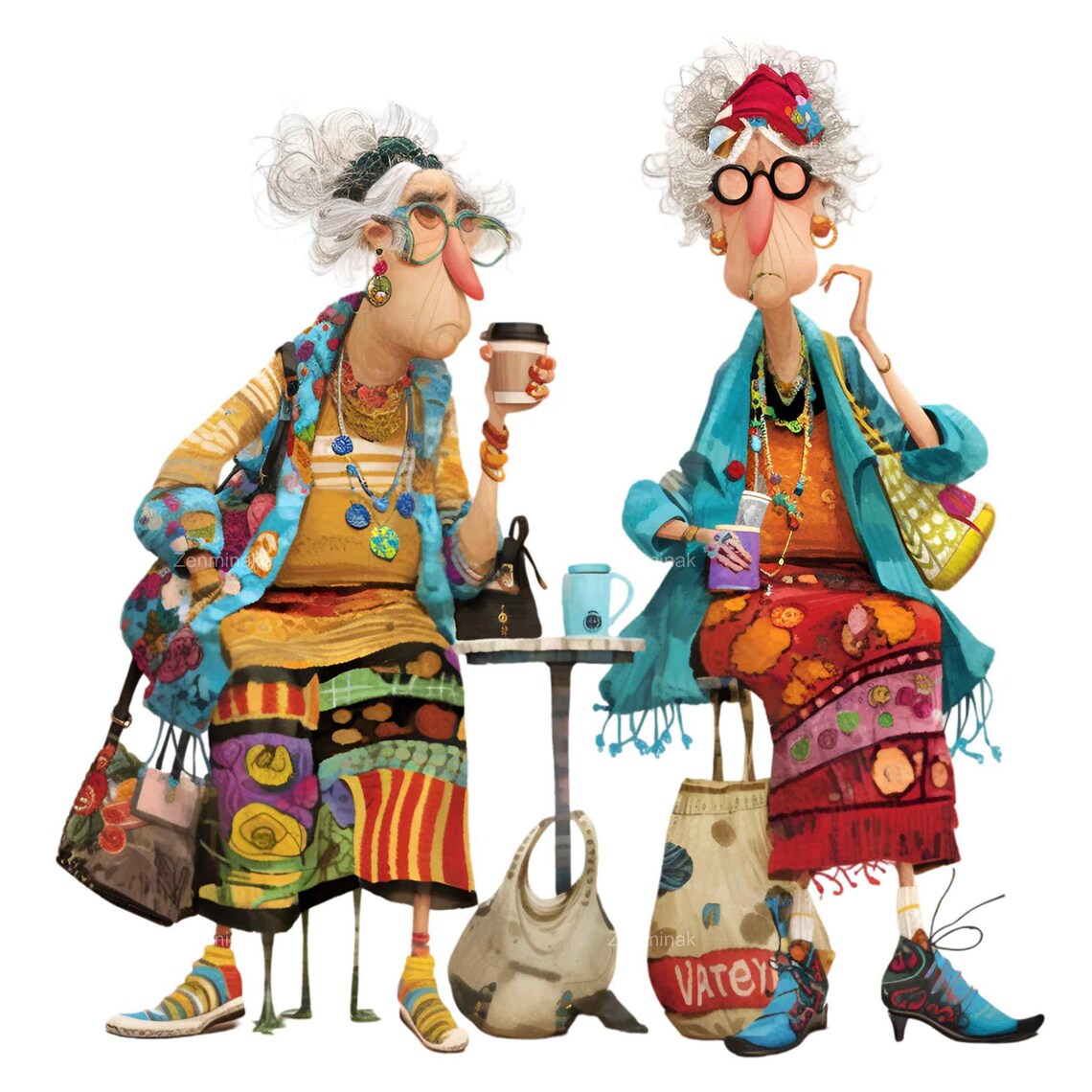 15 PNG Funny Grumpy Grannies – Coffee PNG Clipart – Eccentric Old ...