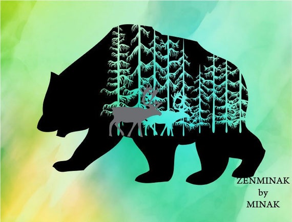Download Bear svg double exposure svg pine tree svg eps dxf layered ...