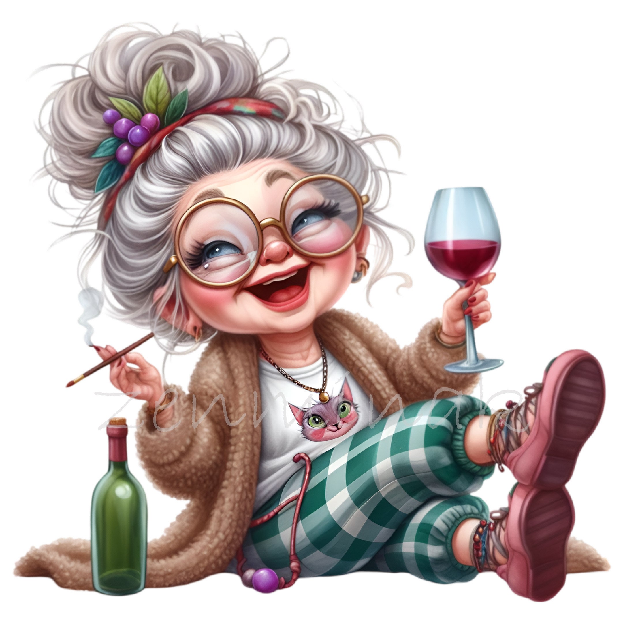 12 PNG Funny Wine Grandma Clipart – Eccentric Lady PNG – Quirky Elderly ...