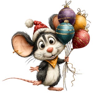 15 PNG Christmas Mouse Clipart – Cute Holiday PNG With Santa Hat and ...