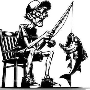 5 SVG divertidos de pescador, archivo de corte de chico de pesca de dibujos animados, clipart de gran captura sorpresa para Cricut y Silhouette