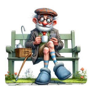 12 PNG Rolig Morfar Clipart, Senior Man Pensionerad Parkbänk