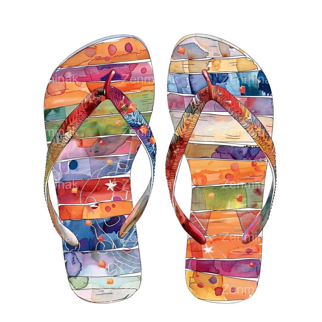 20 PNG Watercolor Flip Flops Clipart, Summer Beach Sandal Sublimation ...