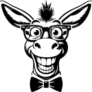 4 divertenti file di taglio SVG di asino - Silhouette di occhiali da nerd e papillon per Cricut e taglio laser - Arte animale dei cartoni animati