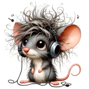 Carino topo PNG Clipart - 12 adorabile topo con cuffie - Illustrazione di topo amante della musica per artigianato e arredamento