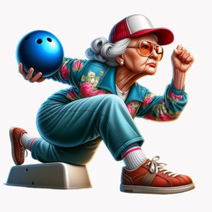Clipart bowling grand-mère - 10 PNG amusants et originaux pour l'art numérique, la sublimation et l'artisanat
