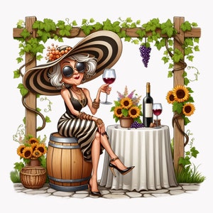 Funny Grandma Wine Tasting Clipart Bundle, Drinking Wine Png, Wine Barrel Clipart, Winery Clipart, Printable Wall Art, 10 PNG Wine Humor