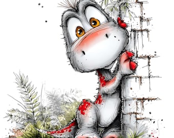12 PNG Dinosaur Clipart, Shy Dragon Nursery Monster Print