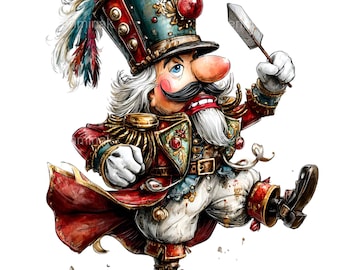 15 PNG-Cliparts eines Nussknackers mit Soldatenmotiv, Vintage-Weihnachtsballett-Grafik