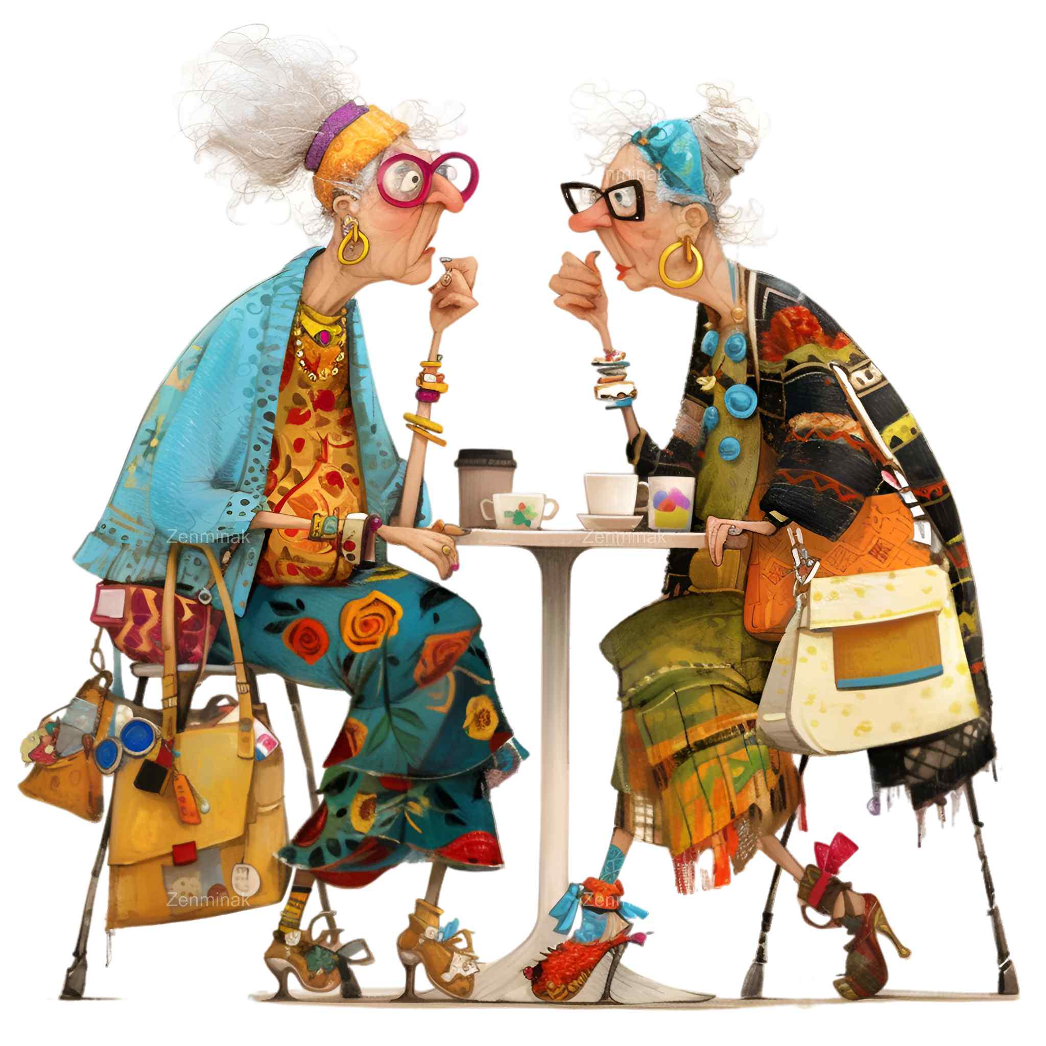 15 PNG Funny Grumpy Grannies – Coffee PNG Clipart – Eccentric Old ...