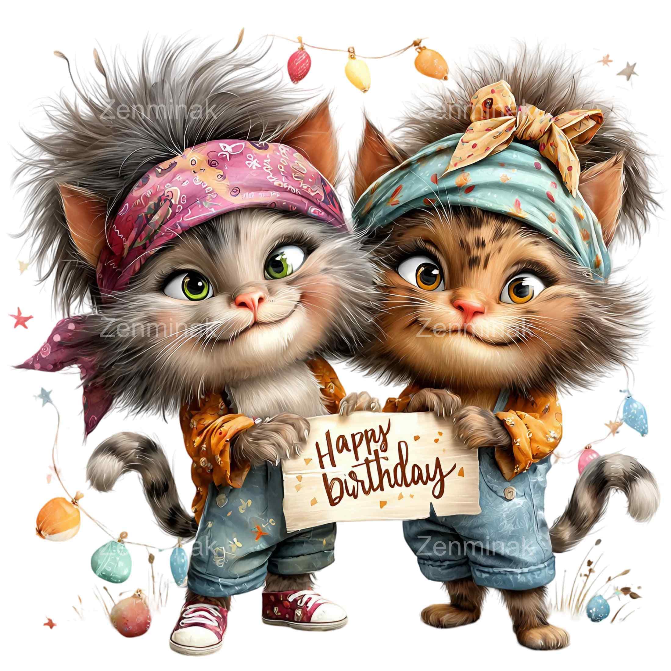 happy birthday cat, funny cat, cat illustration,... 14 PNG Funny Birthday Cats Clipart – Cute Party Cat PNG – Whimsical ...