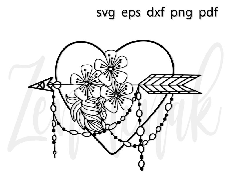 Download Boho flowers heart svg floral doodle outline svg vector cut | Etsy