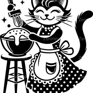 6 Baking Cat SVG, Cute Kitchen Clipart para Cricut, Design de cozinha caprichoso para artesanato e projetos DIY