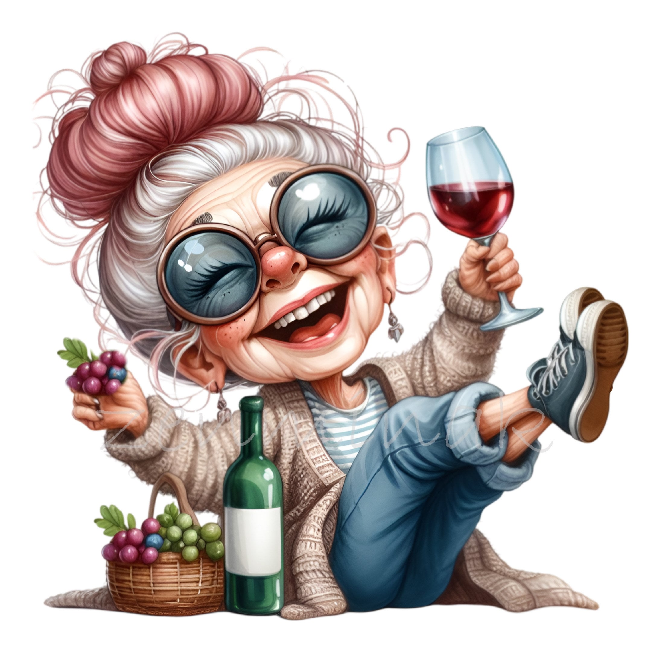 12 PNG Funny Wine Grandma Clipart – Eccentric Lady PNG – Quirky Elderly ...