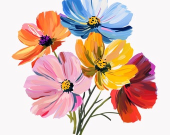 10 PNG Bright Floral Bouquet Painted Flower Clipart, Watercolor Sublimation Design