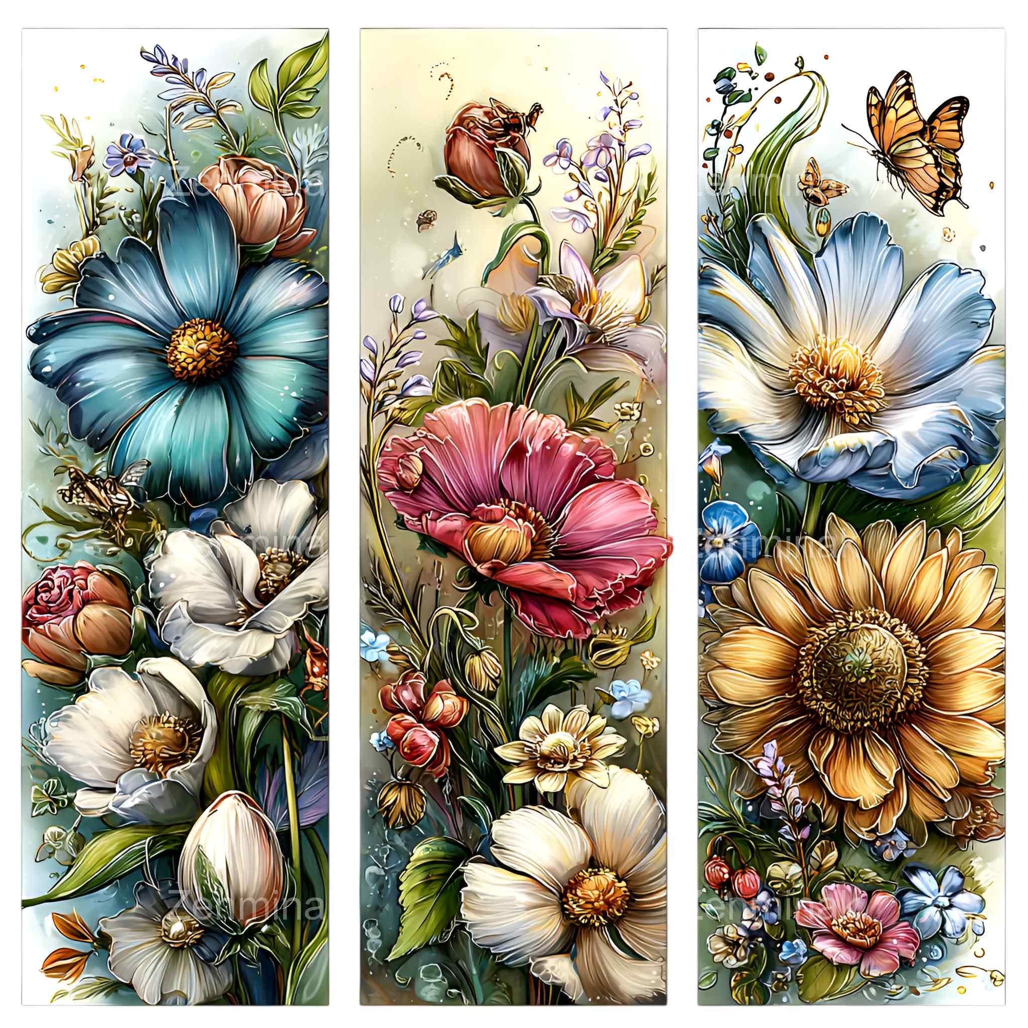 10 PNG Watercolor Flower Bookmark, Butterfly Mushroom Floral Botanical ...