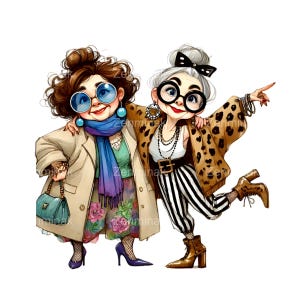 15 Engraçado Velhas Senhoras Clip Art PNG, Ilustração Elegante de Avós, Download Digital de Idosos Excêntricos
