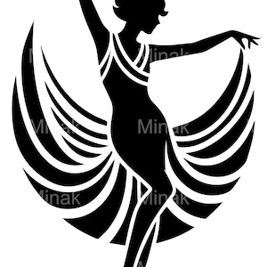 Archivo de corte SVG de 8 damas art déco, elegante silueta de los años 20 con vestido fluido, diseño retro de flapper para Cricut y manualidades