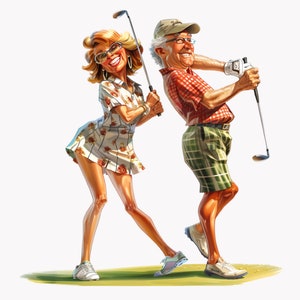 Lustige alte Dame, Großeltern Clipart, lustige ältere Golfer, 10 PNG, Golf Clipart, alte Clipart, fröhliche ältere Menschen