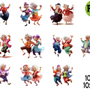 10 PNG Funny Dancing Grandma Clipart – Eccentric Old Lady PNG Bundle ...
