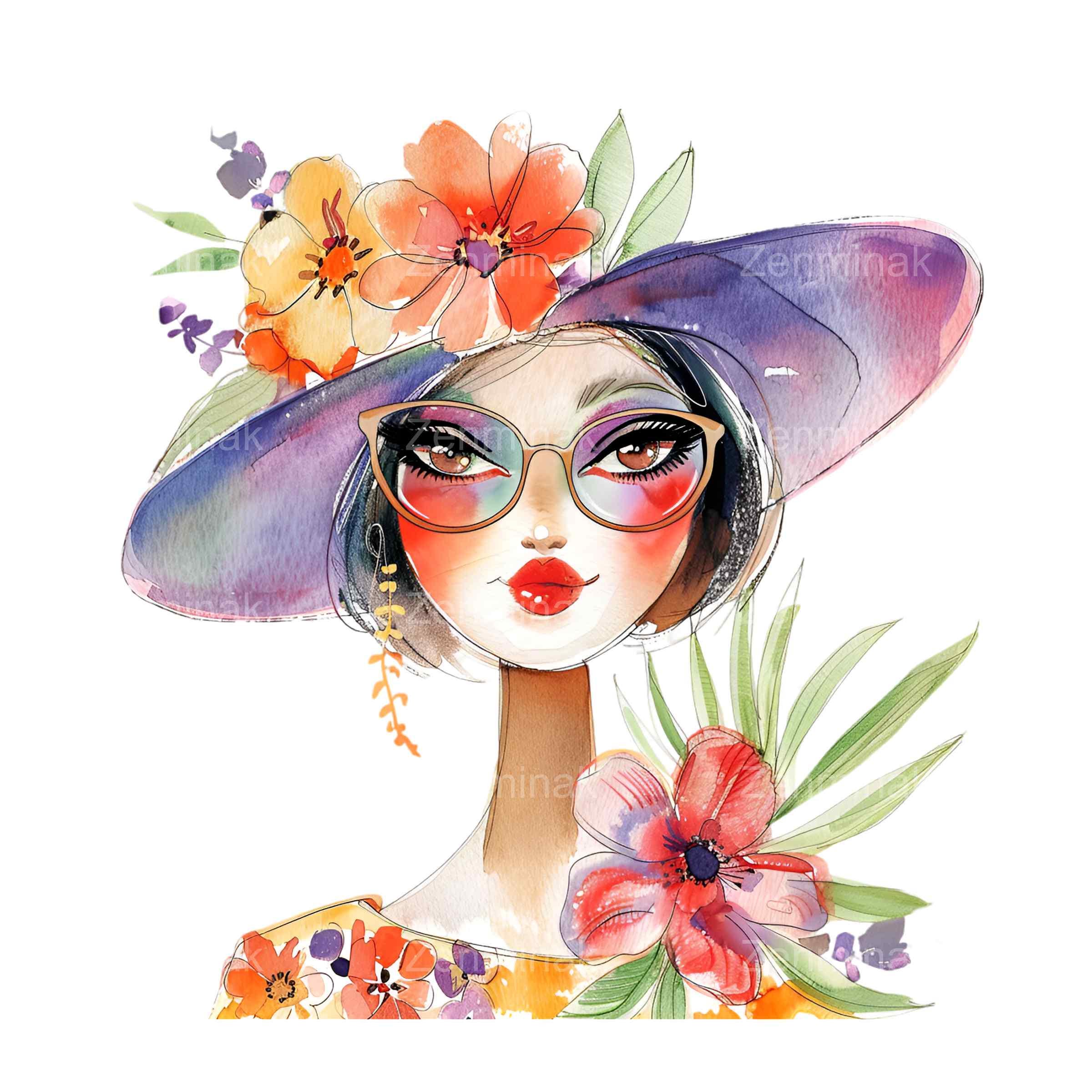 20 Floral Woman Portrait PNG Clipart – Fashion Girl With