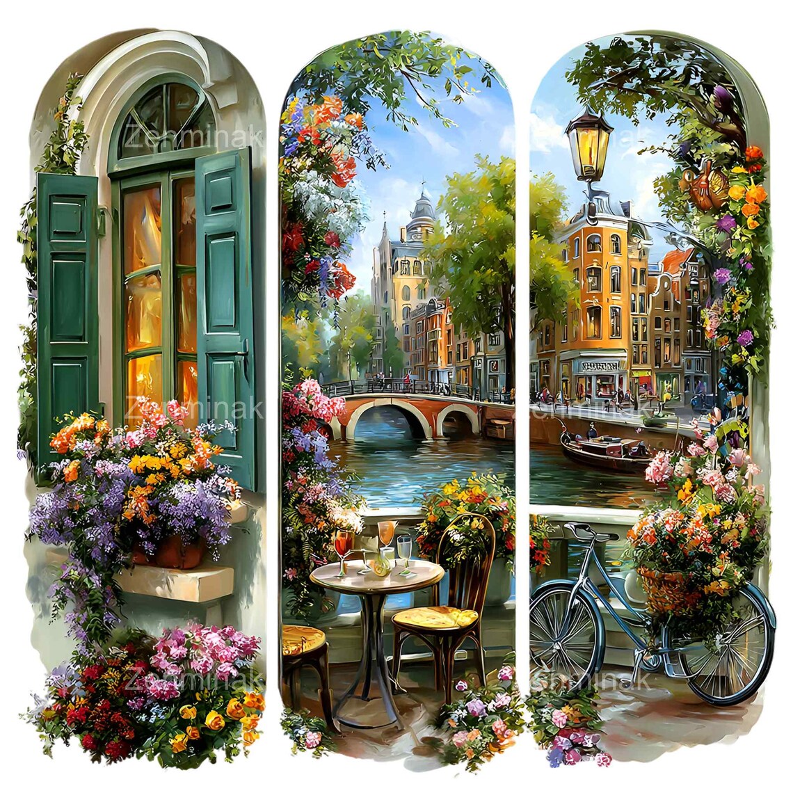 10 PNG Amsterdam Canal Landscape Clipart, European Travel Flower Window ...