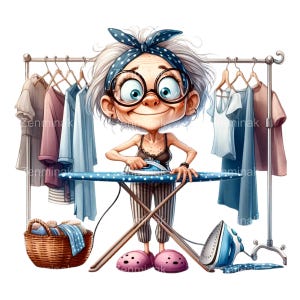 Schrullig Cartoon Oma Bügeln PNG - 15 süße ältere Frau Clipart - Lustige Hausfrau Wäsche Art