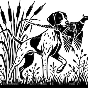 5 SVG Cane da caccia con fagiano SVG – Silhouette di cane da caccia in formato SVG – Clipart di caccia agli uccelli per amanti della vita all'aria aperta, decalcomanie in vinile e artigianato
